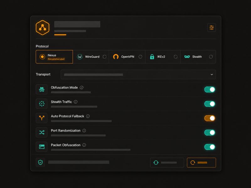 NexusVPN高级网络协议配置与安全设置面板